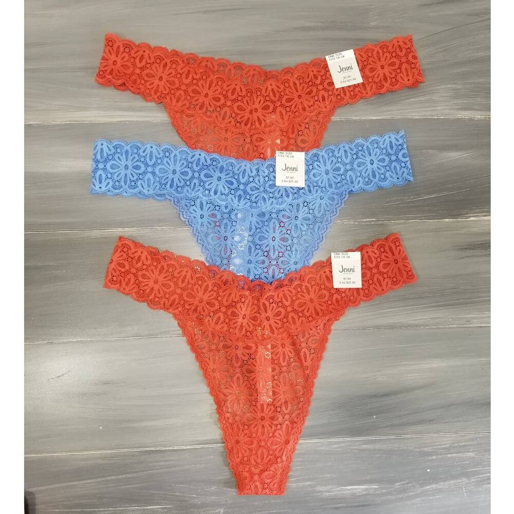 Jenni Thong Underwear Floral Lace 3 Pair Plus Size One Size 1X-3X